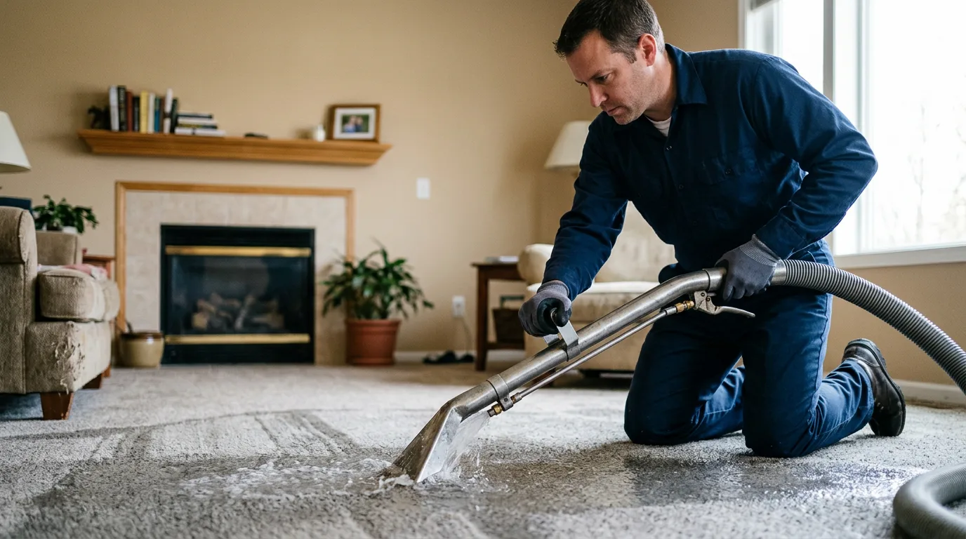 Water damage restoration technician working near Shamrock, TX